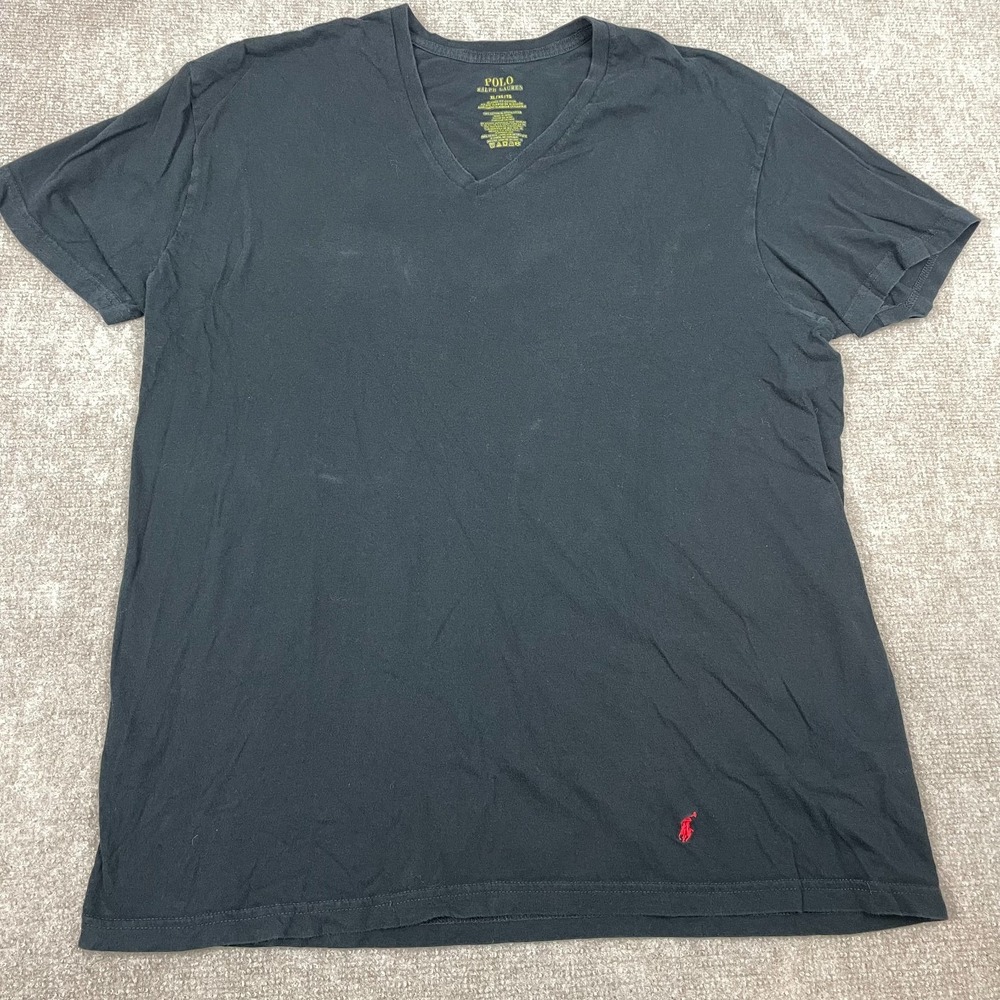 Polo Ralph Lauren T Shirt Mens XL Black Cotton V Neck Classic Fit Logo Casual
